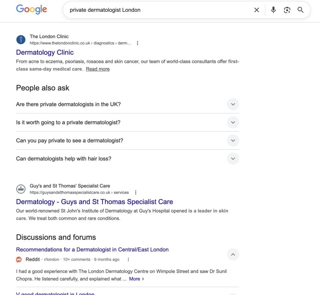 private-dermatologist-London-search