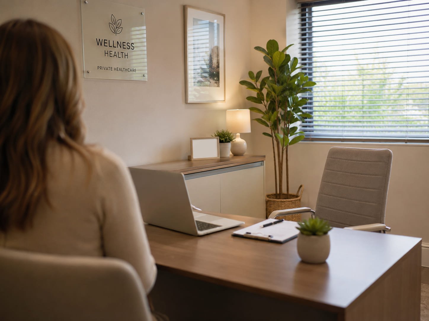 Calm private clinic consultation room set up for a weight management appointment