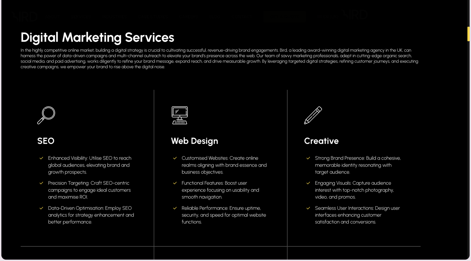 Bird Marketing homepage